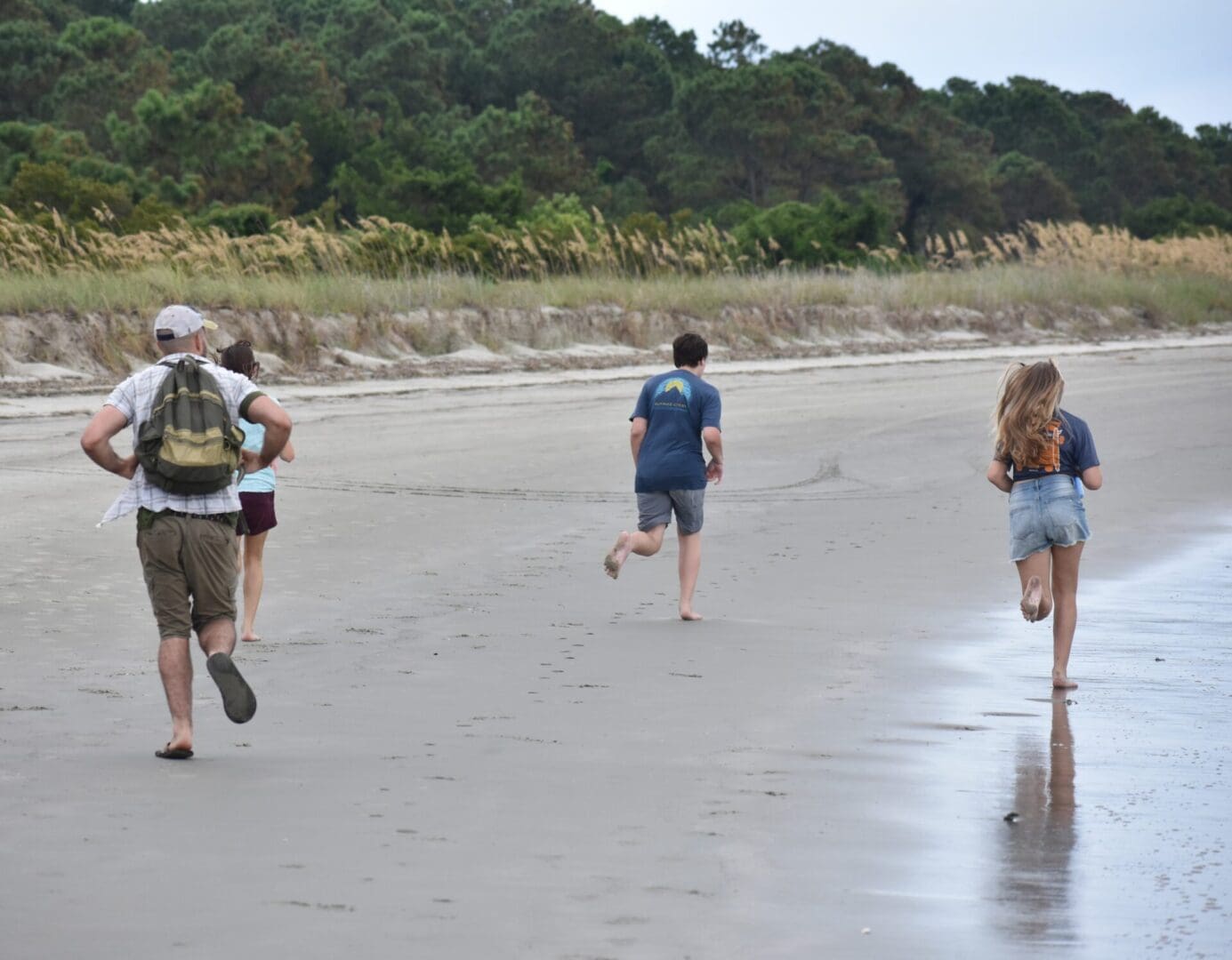 A group of people walking on the beach