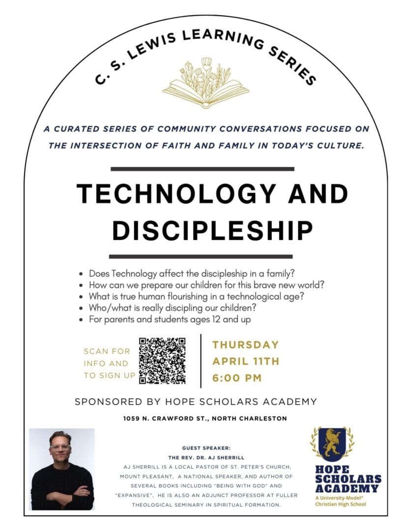 A poster for the technology and discipleship event.